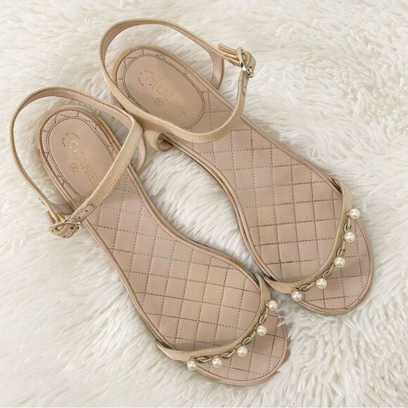 CHANEL Nude Sandal Flats Size 41.5 - Picture 1 of 15